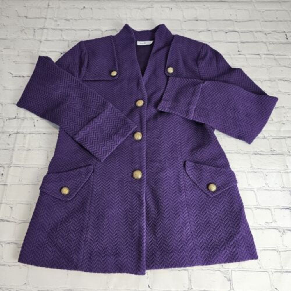 Joan Rivers Women's Size Small Purple Pea Coat Long Sleeve Lined Gold‎ Buttons